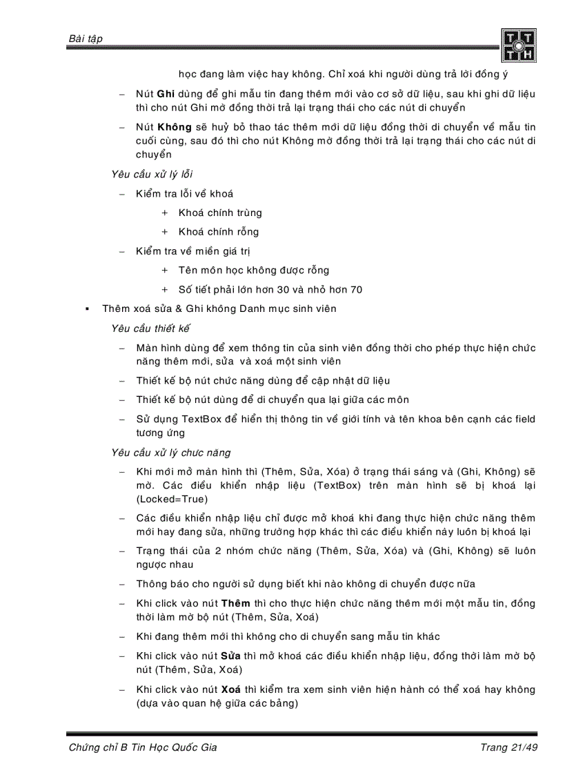 image for page Tài liệu hướng dẫn học tin học trình độ B phần Query Report Form và lập trình VBA lý thuyết lẫn bài tập