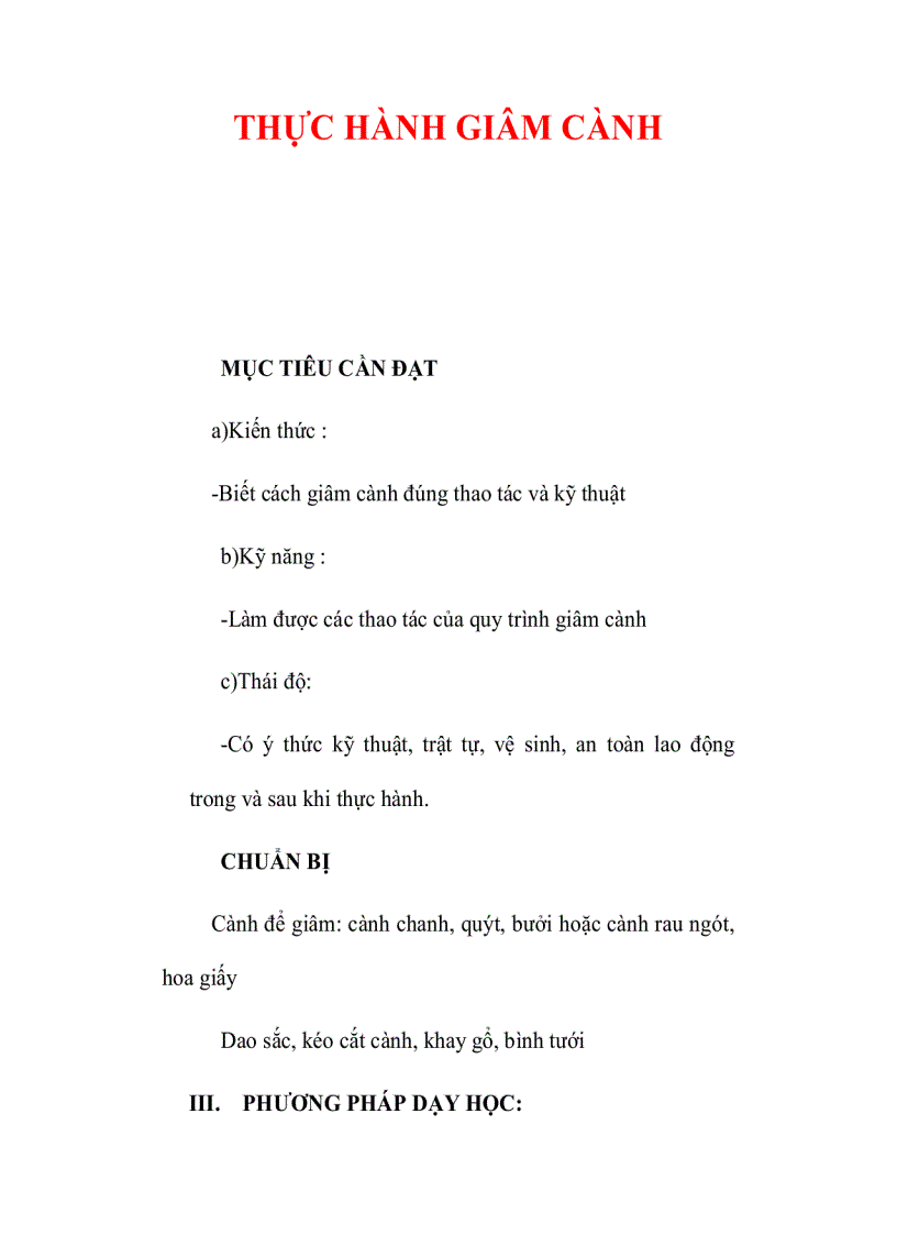 image for page Giáo án Công nghệ lớp lớp 9 Tên bài dạy THỰC HÀNH GIÂM CÀNH