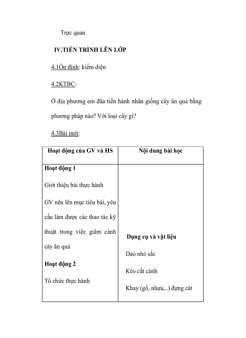 image for page Giáo án Công nghệ lớp lớp 9 Tên bài dạy THỰC HÀNH GIÂM CÀNH