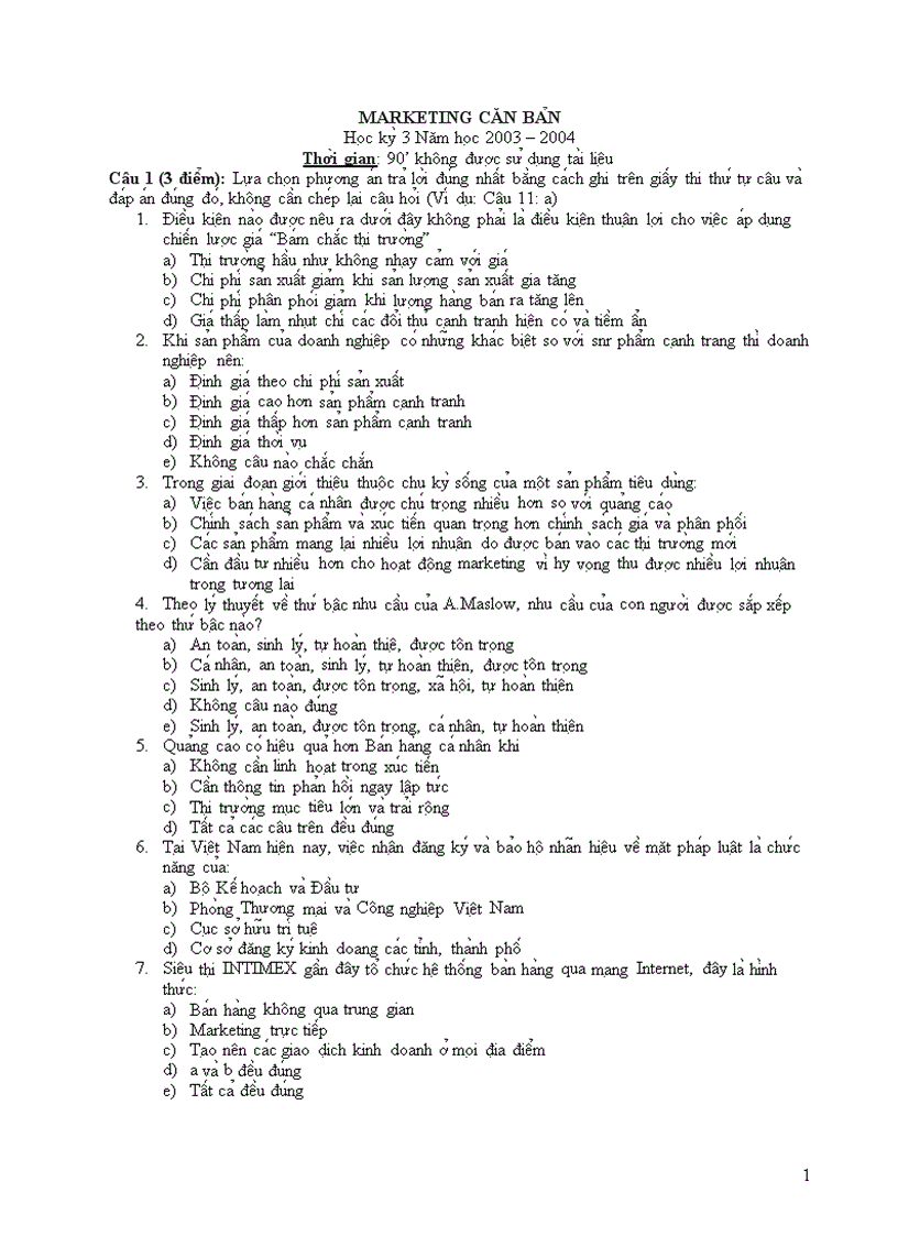 image for page Đề thi maketting căn bản đại học văn lang