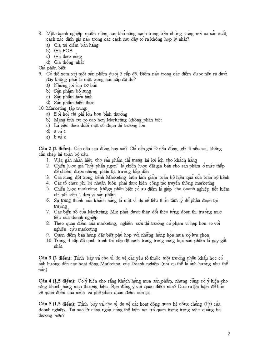 image for page Đề thi maketting căn bản đại học văn lang