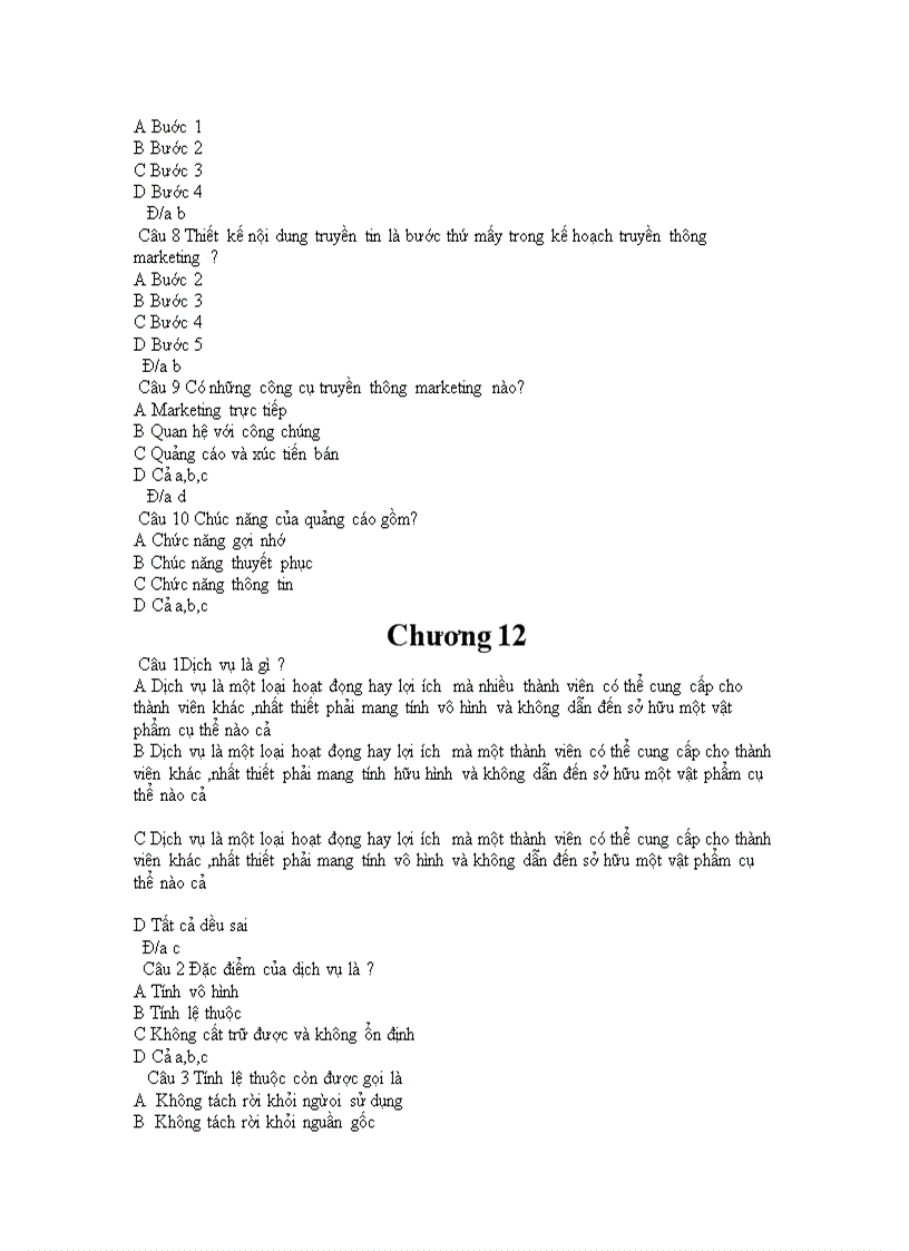 image for page C&#226;u Hỏi Trắc Nghiệm M&#244;n Marketing