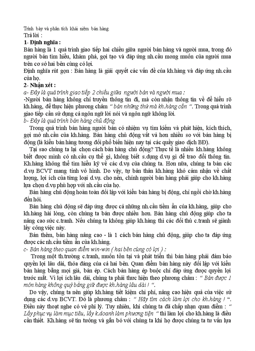 image for page Trình bày và phân tích khái niệm bán hàng