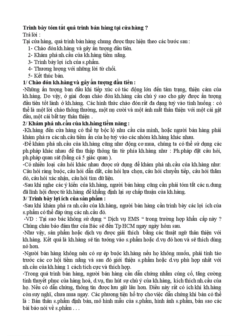 image for page Trình bày tóm tắt quá trình bán hàng tại cửa hàng