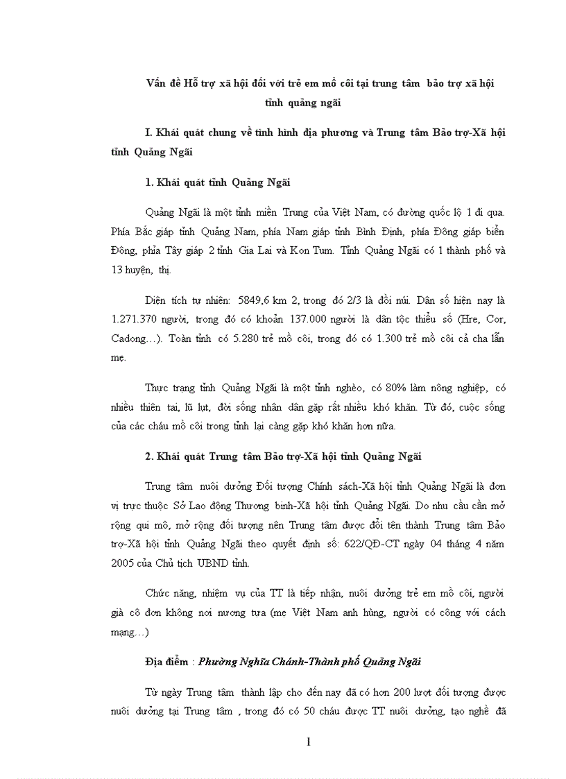 image for page Vấn đề Hỗ trợ xã hội đối với trẻ em mồ côi tại trung tâm bảo trợ xã hội tỉnh Quảng Ngãi