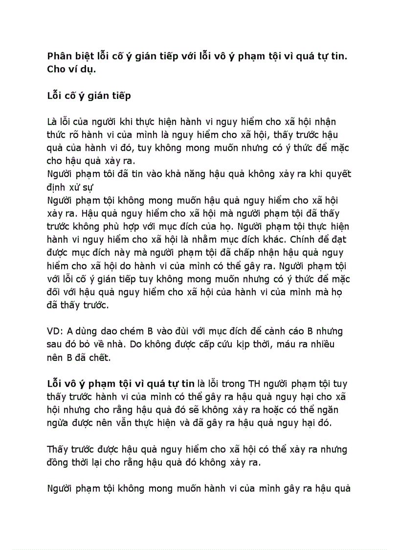 image for page Phân biệt lỗi cố ý gián tiếp với lỗi vô ý phạm tội vì quá tự tin Cho ví dụ