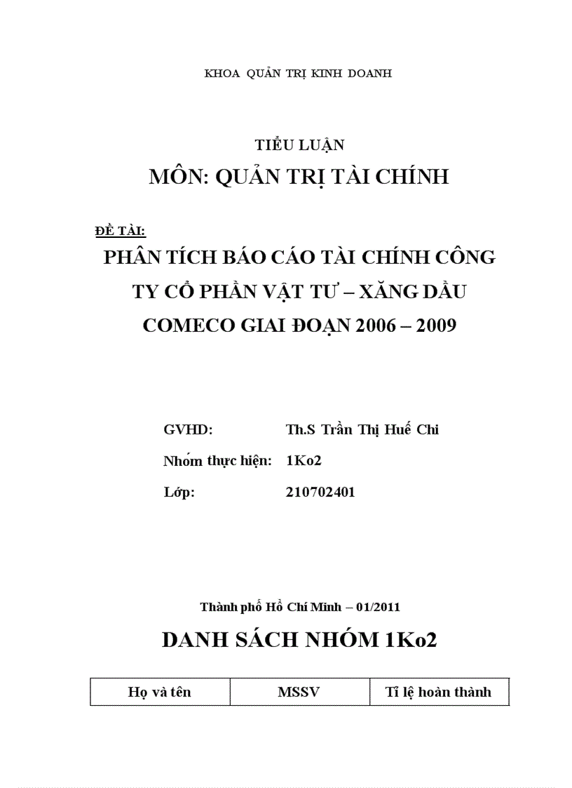 image for page Phân tích báo cáo tài chính công ty cổ phần vật tư xăng dầu comeco giai đoạn 2006 2009