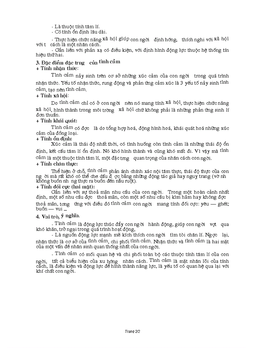 image for page Bài kiểm tra môn Tâm lí học đại cương Câu hỏi Tình cảm có những đặc điểm gì Vai trò ý nghĩa của từng đặc điểm
