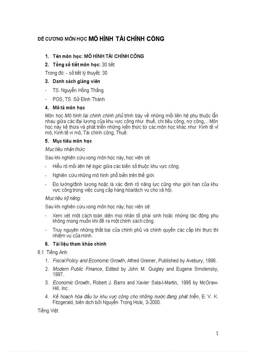 image for page Tài liệu Mô hình tài chính công của PGS TS Sử Đình Thành và TS Nguyễn Hồng Thắn