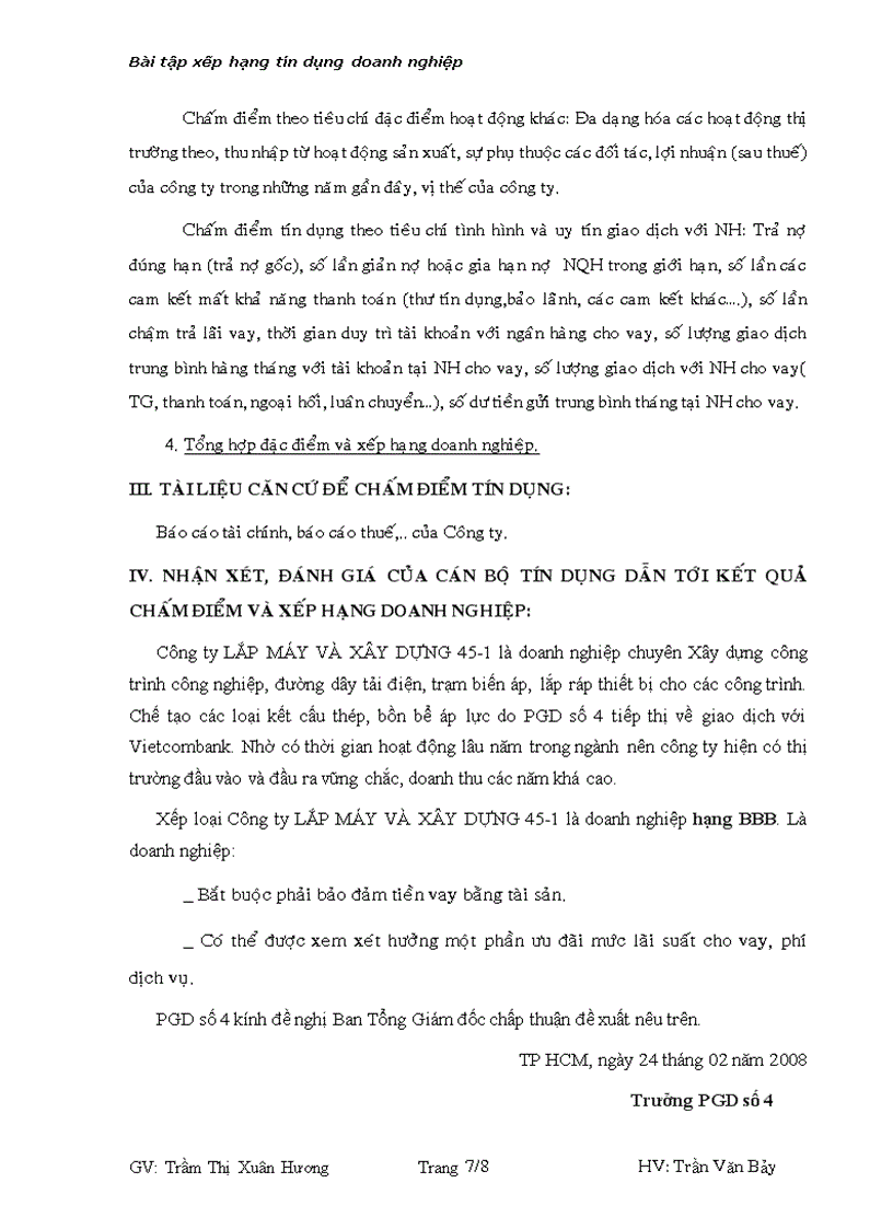 image for page Bài tập chấm điểm và xếp hạng doanh nghiệp ngân hàng thực hiện để quyết định cho vay vốn