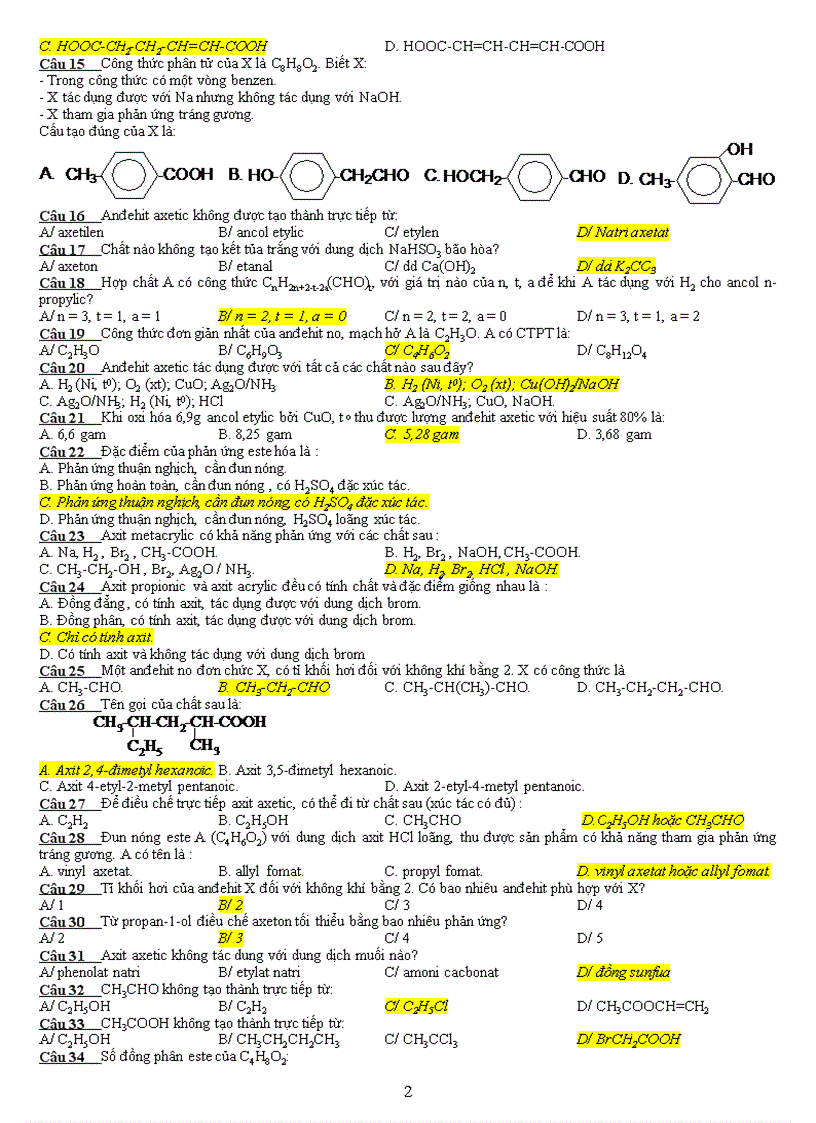 image for page Bài tập trắc nghiệm andehit axit cacboxylic este bản full rất mới và hay có tham khảo và cập nhật nhiều có đáp án nữa
