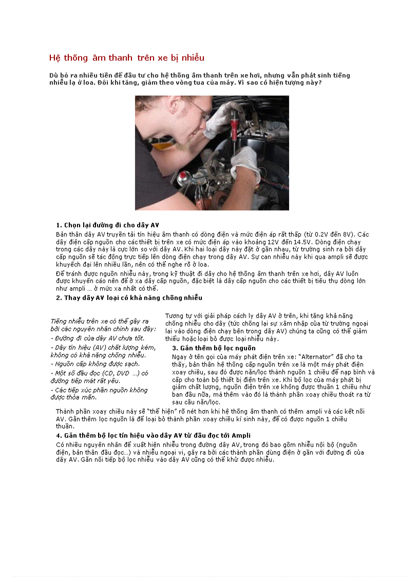 image for page Hệ thống âm thanh trên xe bị nhiễu