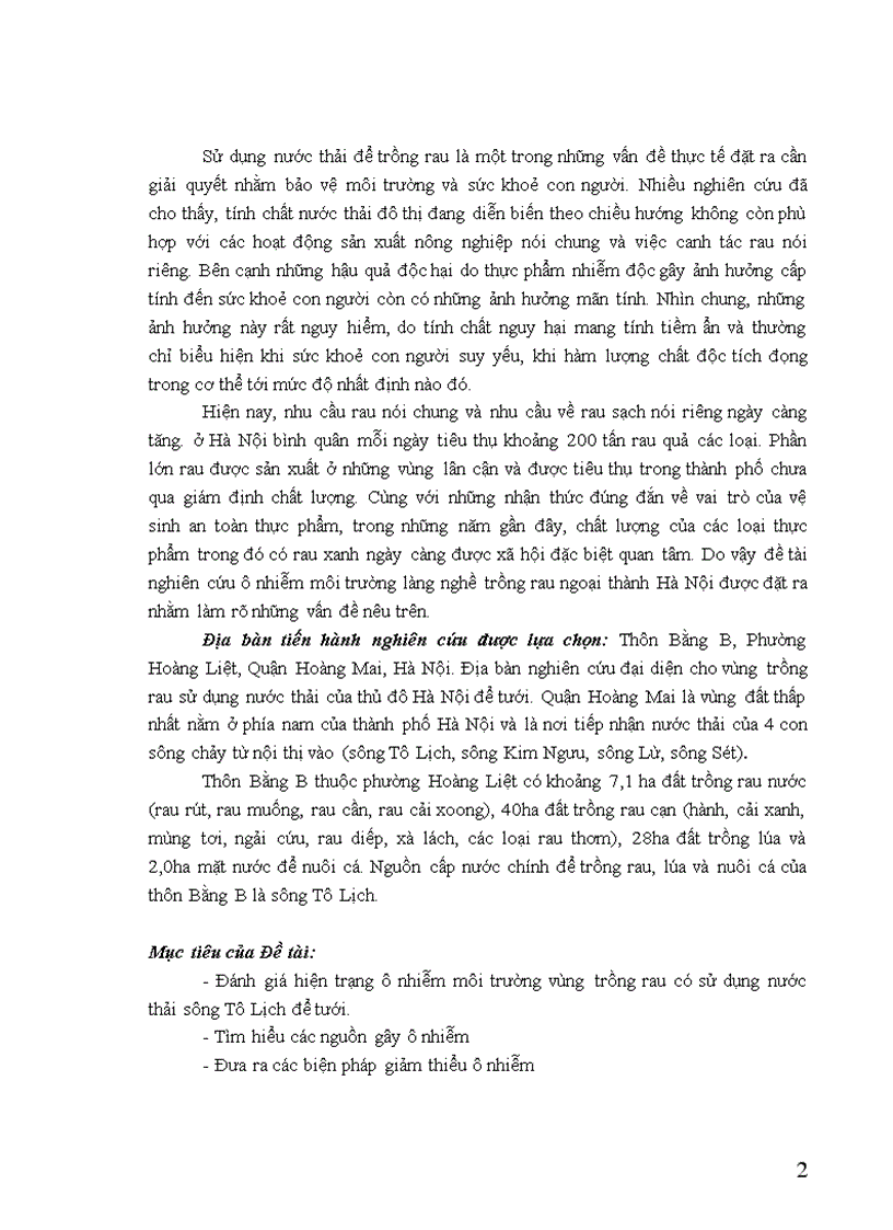 image for page Nghiên cứu ô nhiễm môi trường làng nghề trồng rau ngoại thành Hà Nội và đề xuất biện pháp giảm thiểu