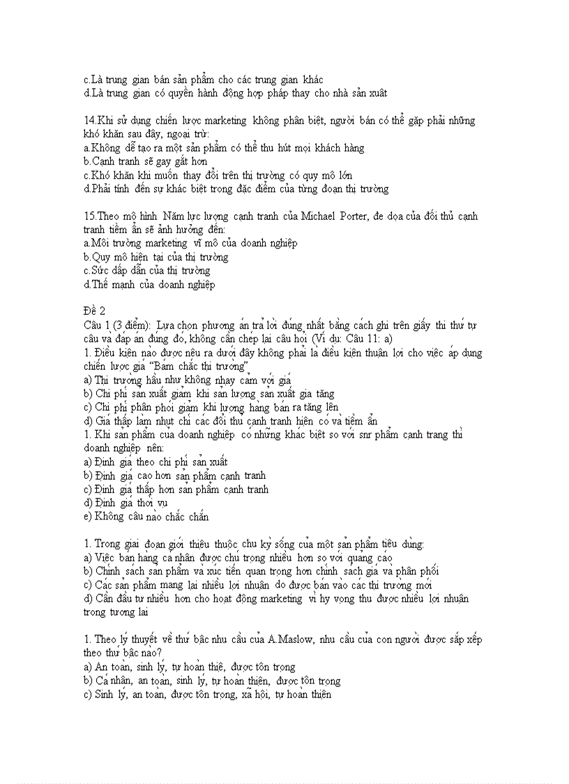 image for page Đề thi trắc nghiệm tự luận marketing căn bản