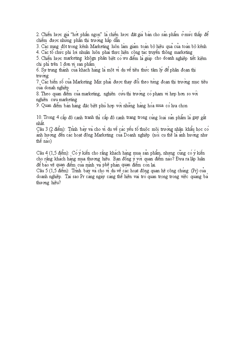 image for page Đề thi trắc nghiệm tự luận marketing căn bản