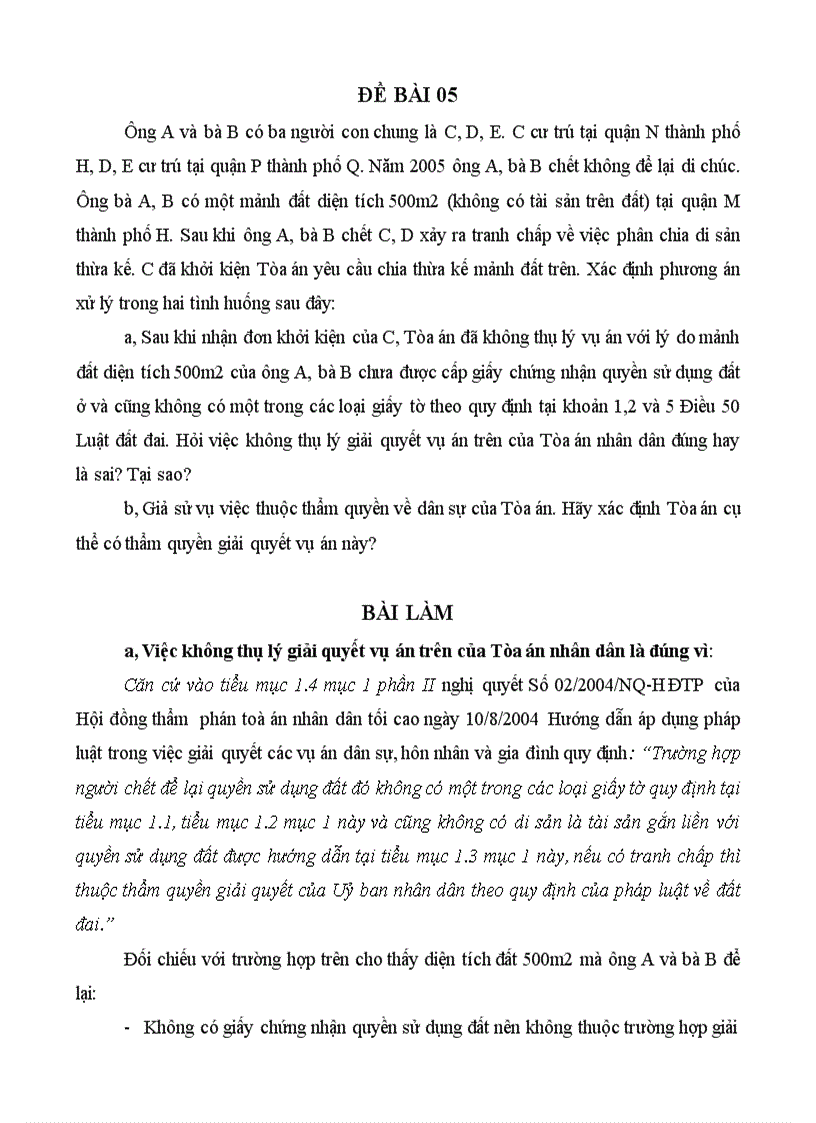 image for page Bài tập tố tụng dân sự Đề 5