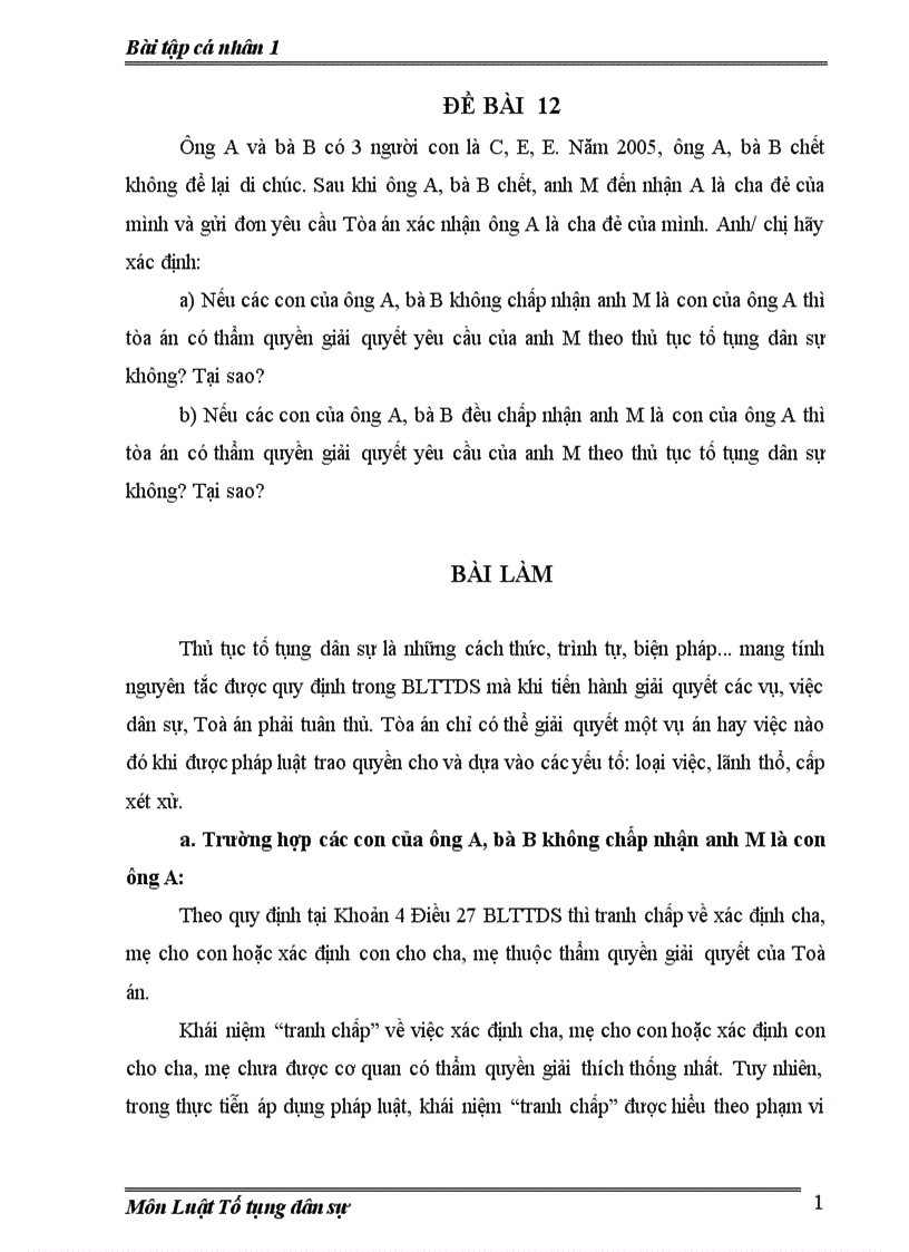 image for page Bài tập tố tụng dân sự Đề 12 bài giải 2