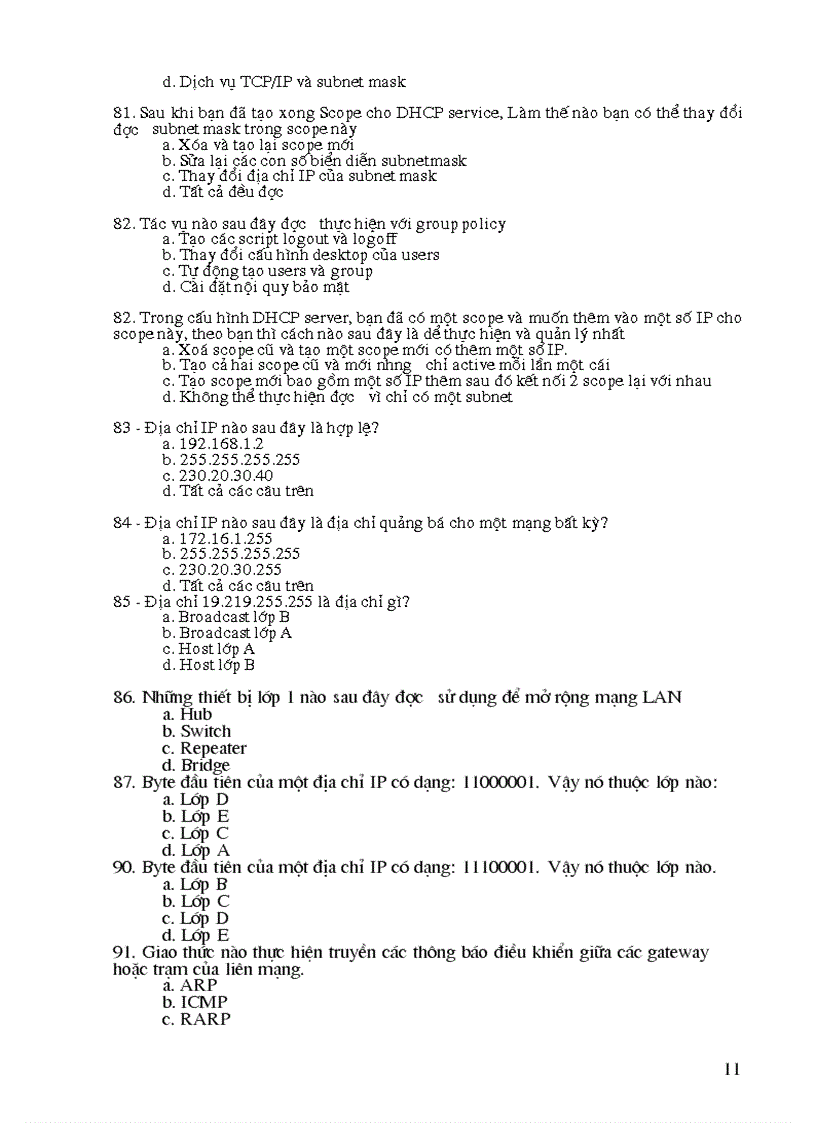 image for page Câu hỏi ôn thi trắc nghiệm quản trị mạng