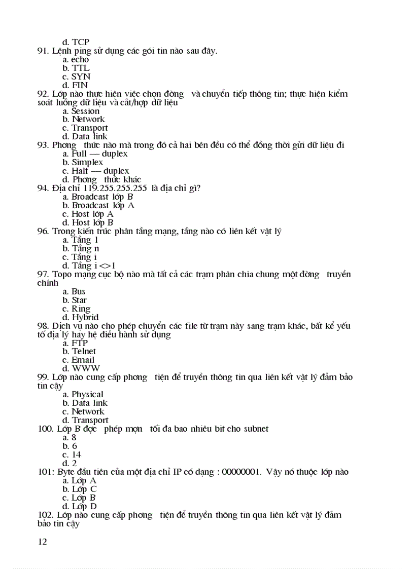 image for page Câu hỏi ôn thi trắc nghiệm quản trị mạng