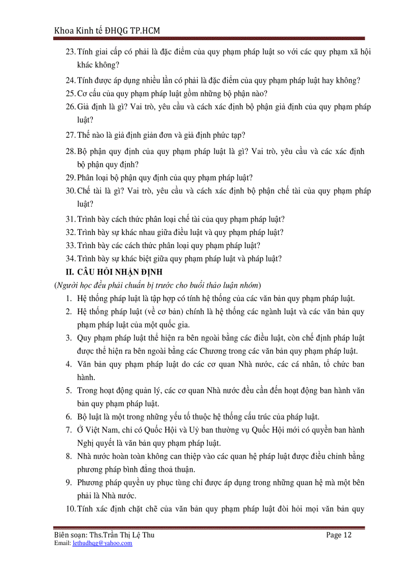 image for page Câu hỏi học tập và thảo luận môn Pháp luật đại cương