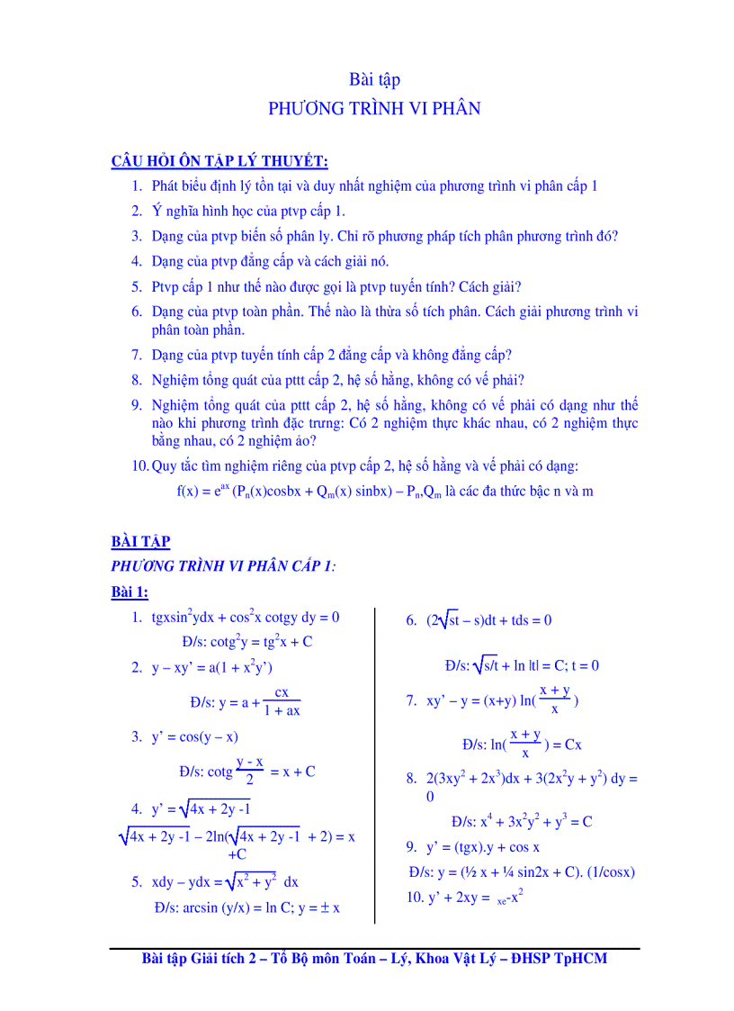 image for page Bài tập Giải tích 2 Phương trình vi phân