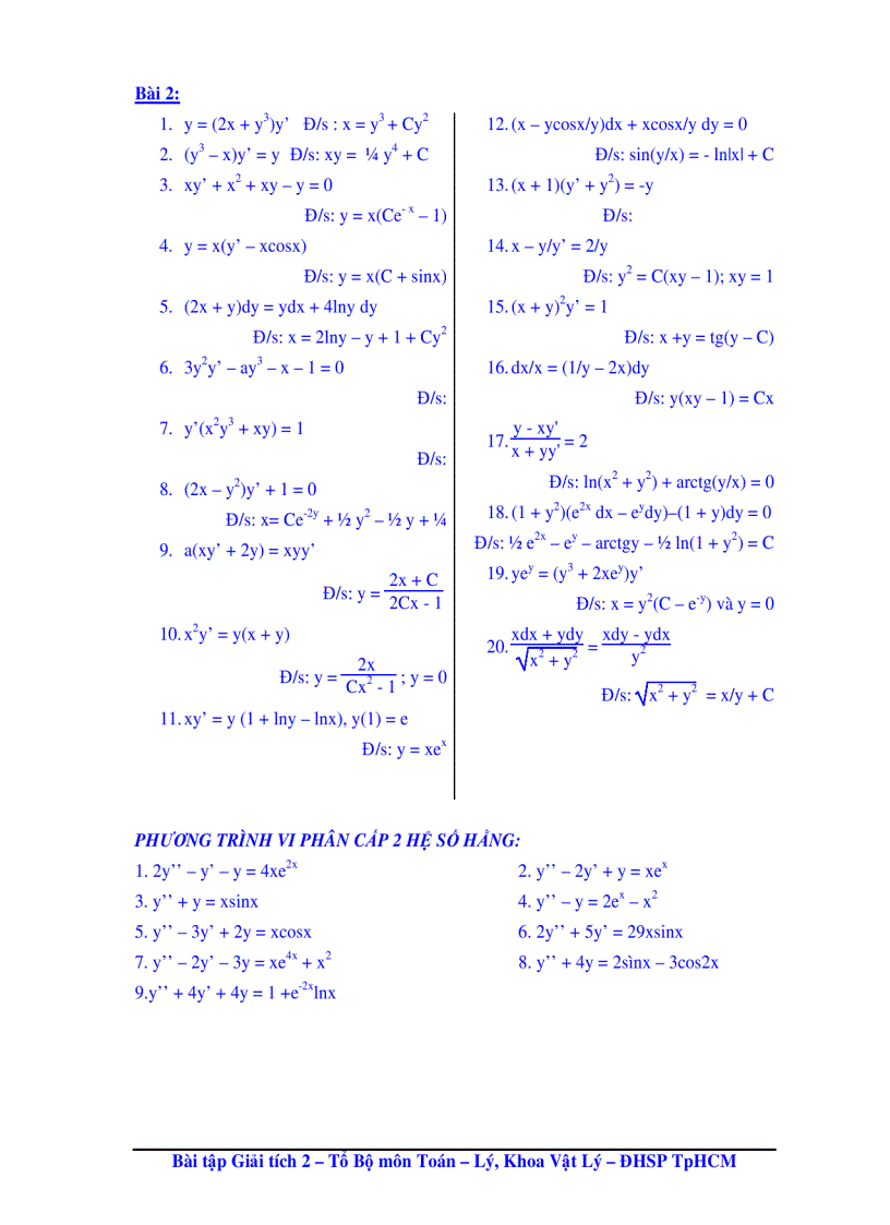 image for page Bài tập Giải tích 2 Phương trình vi phân