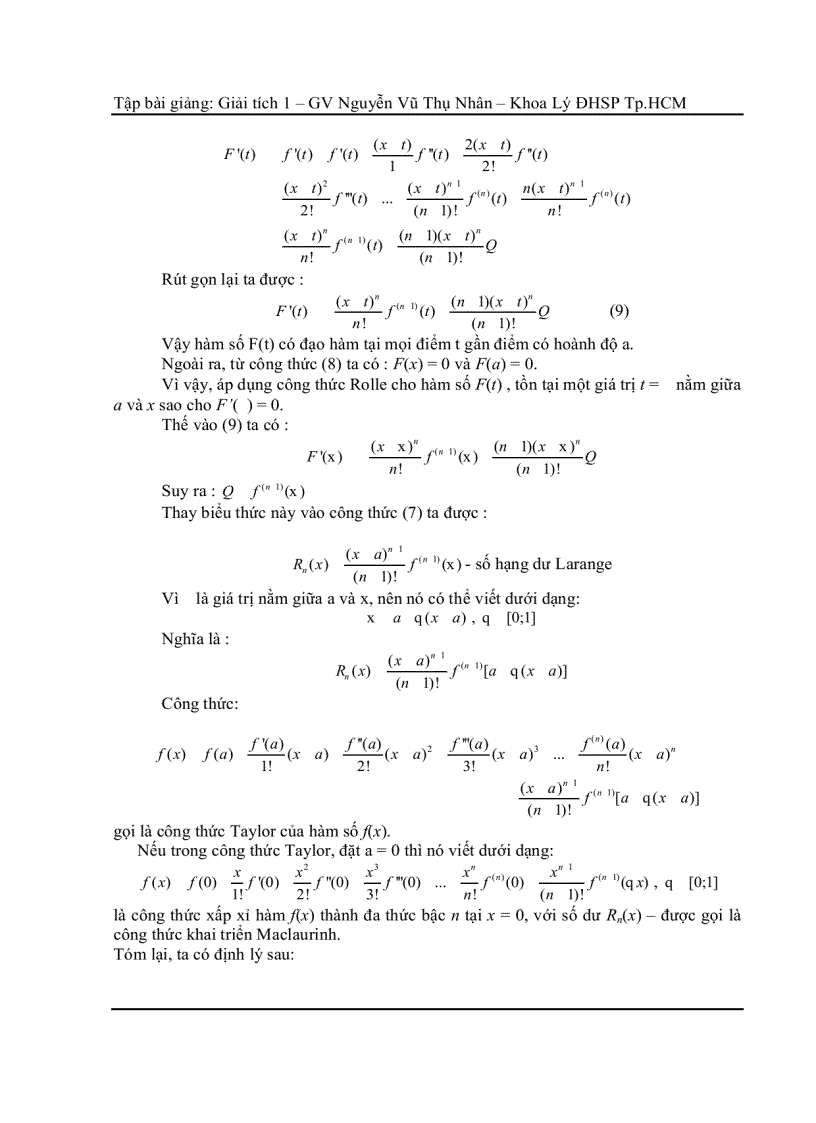 image for page Tập bài giảng Giải tích 1