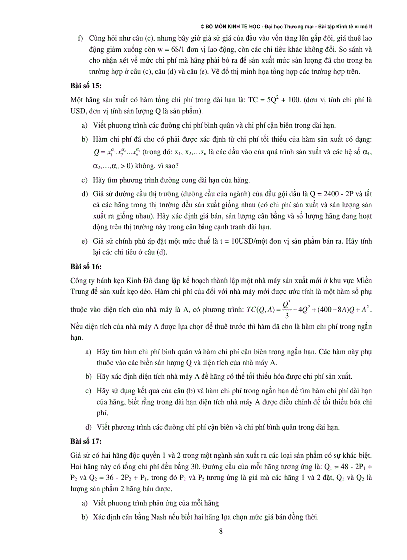 image for page Hệ Thống Câu Hỏi Ôn Tập Và Thảo Luận Kinh Tế Vi Mô II