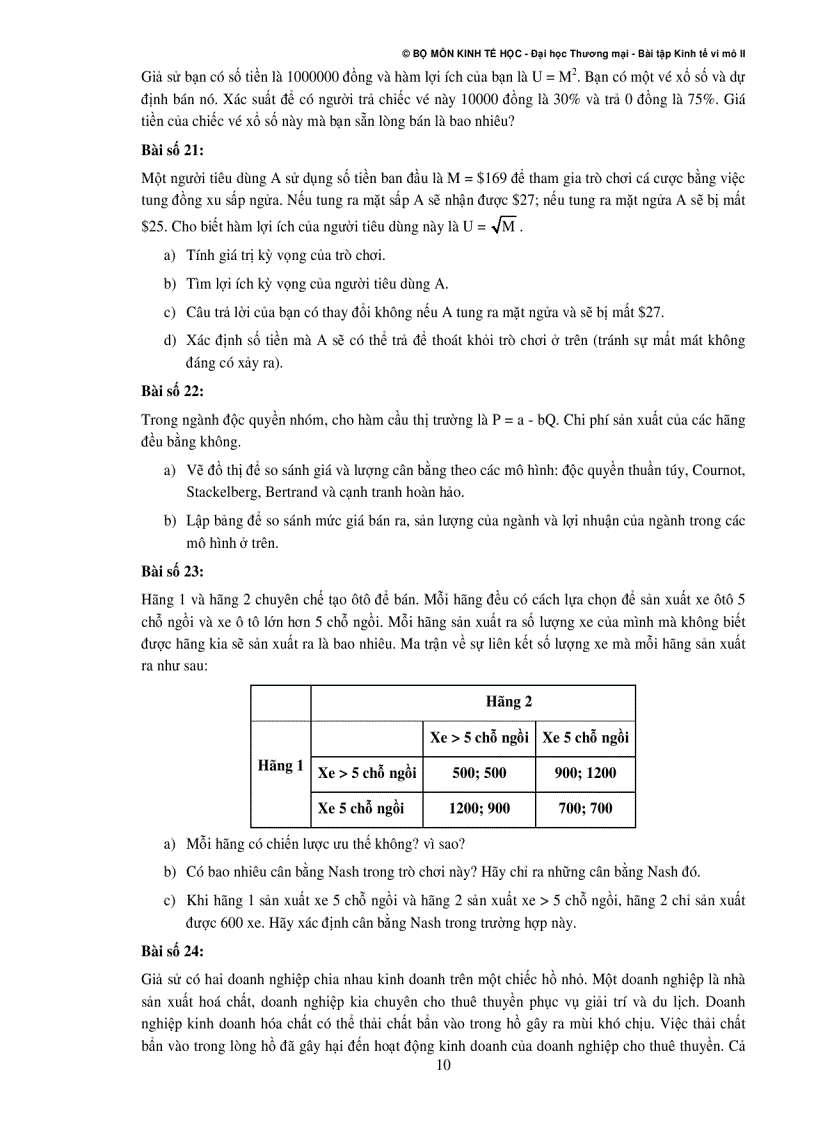 image for page Hệ Thống Câu Hỏi Ôn Tập Và Thảo Luận Kinh Tế Vi Mô II