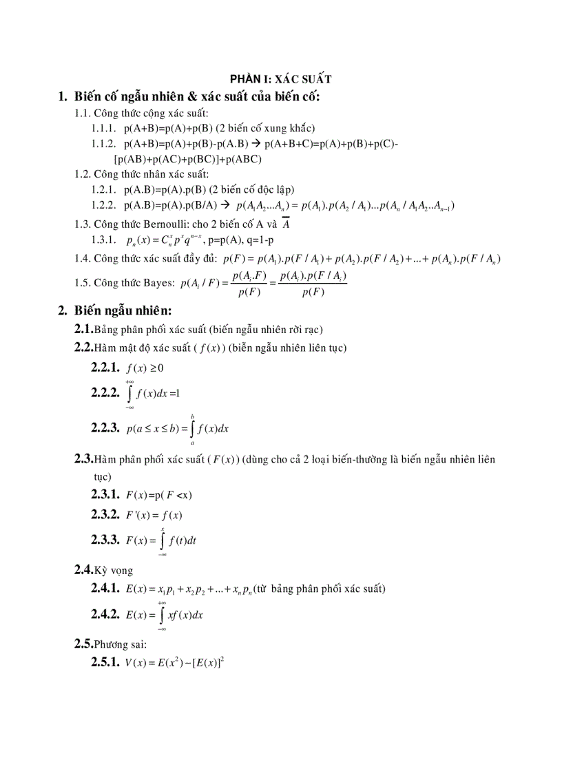 image for page Tóm tắt các công thức môn xác suất thống kê