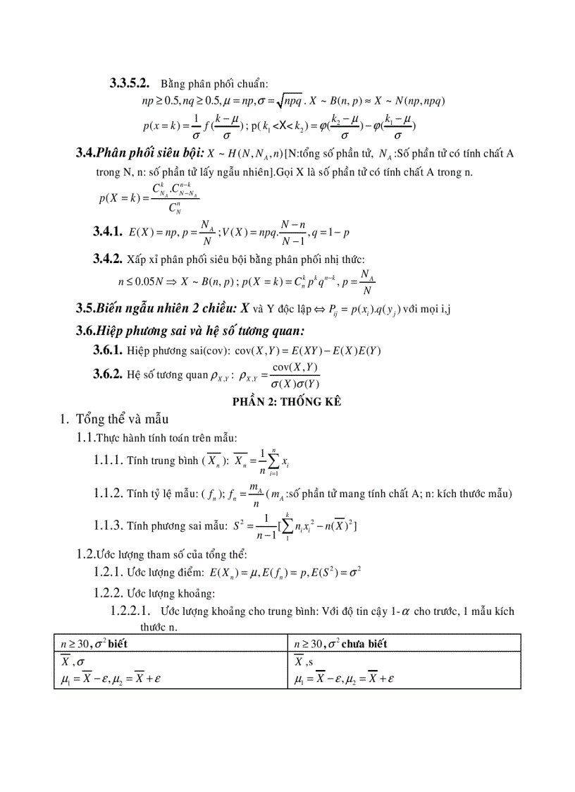 image for page Tóm tắt các công thức môn xác suất thống kê
