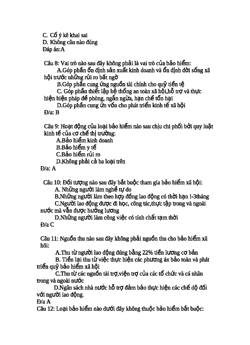 image for page Câu hỏi trắc nghiệm bảo hiểm