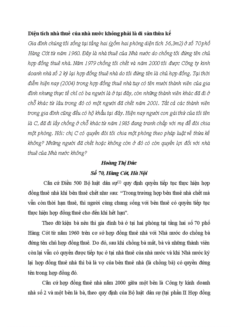 image for page Tình huống và tư vấn PL về thừa kế nhà và QSD đất TH30 Diện tích nhà thuê của nhà nước không phải là di sản thừa kế