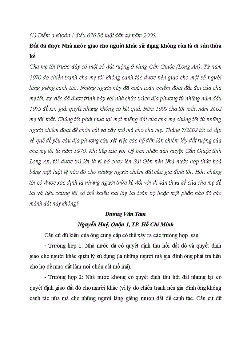 image for page Tình huống và tư vấn PL về thừa kế nhà và QSD đất TH35 Đất đã được Nhà nước giao cho người khác sử dụng không còn là di sản thừa kế