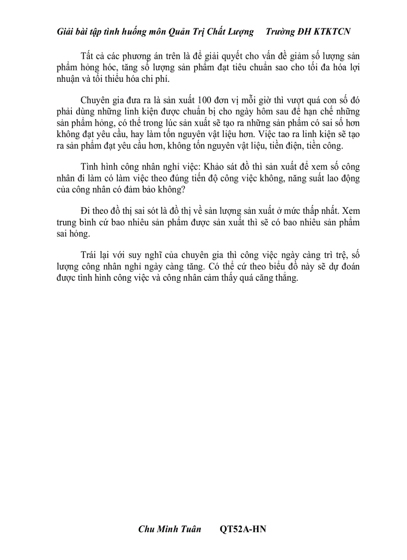 image for page Giải bài tập Tình Huống môn Quản Trị Chất Lượng 2011
