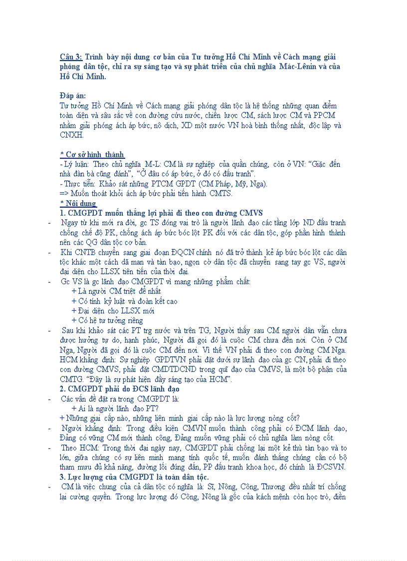 image for page Trình bày nội dung cơ bản của Tư tưởng Hồ Chí Minh về Cách mạng giải phóng dân tộc chỉ ra sự sáng tạo và sự phát triển của chủ nghĩa Mác Lênin và của Hồ Chí Minh