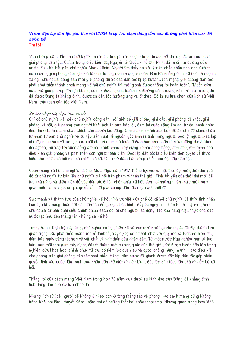 image for page Vì sao độc lập dân tộc gắn liền với CNXH là sự lựa chọn đúng đắn con đường phát triển của đất nước ta