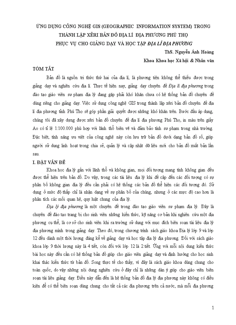 image for page Ứng dụng công nghệ gis geographic information system trong thành lập xêri bản đồ địa lí địa phương phú thọ phục vụ cho giảng dạy và học tập địa lí địa phương