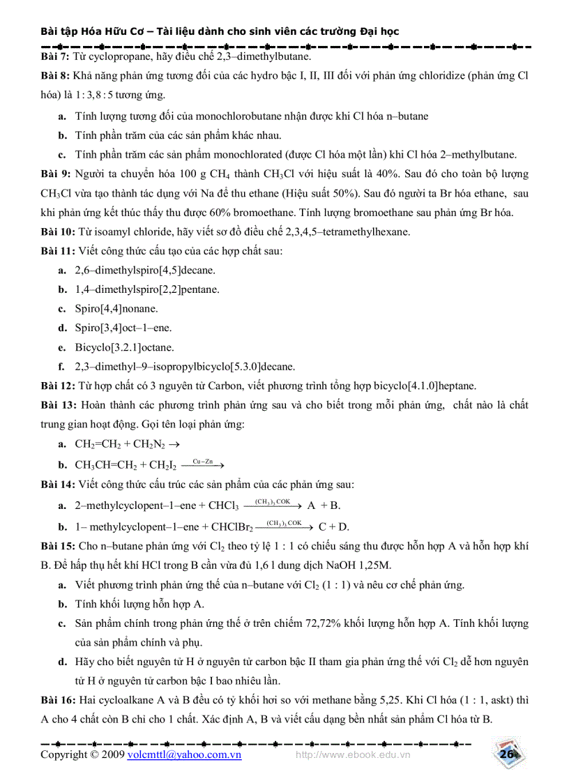image for page Bài tập Hóa Hữu Cơ 2