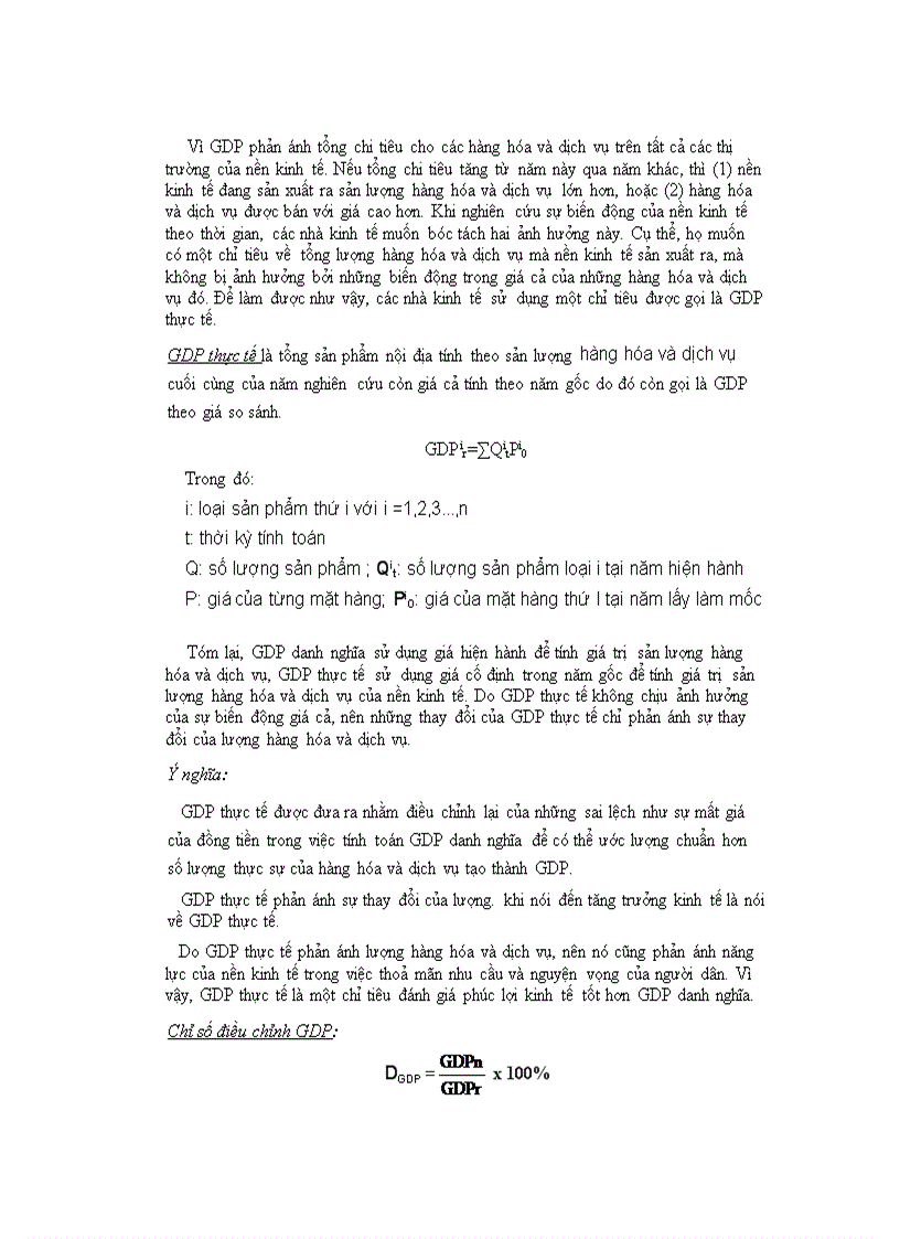Trình bày ý nghĩa của các cặp chỉ tiêu GDP tổng số và bình quân đầu người GDP danh nghĩa và GDP thực tế trong phân tích Kinh tế vĩ mô