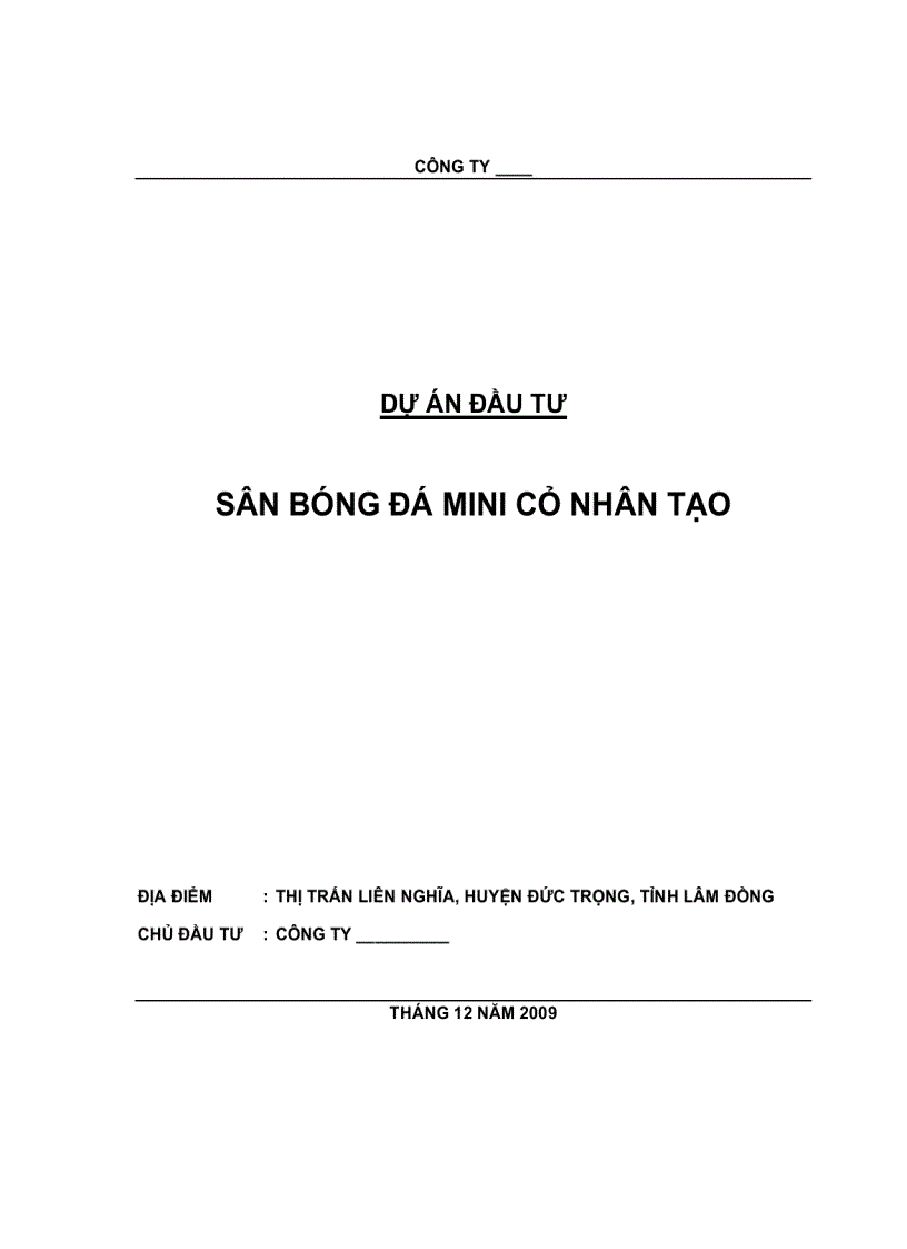 Dự án đầu tư Sân bóng đá mini mặt cỏ nhân tạo