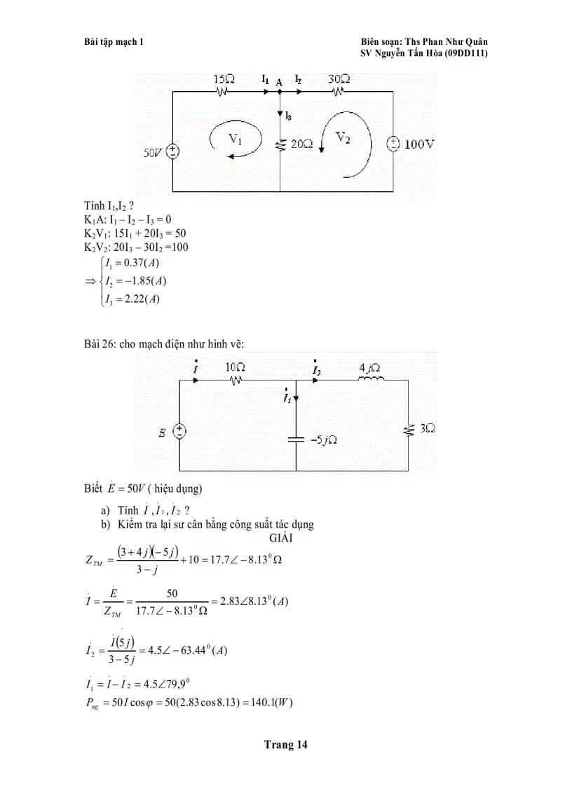image for page LÝ THUYẾT MẠCH Bài tập mạch 1