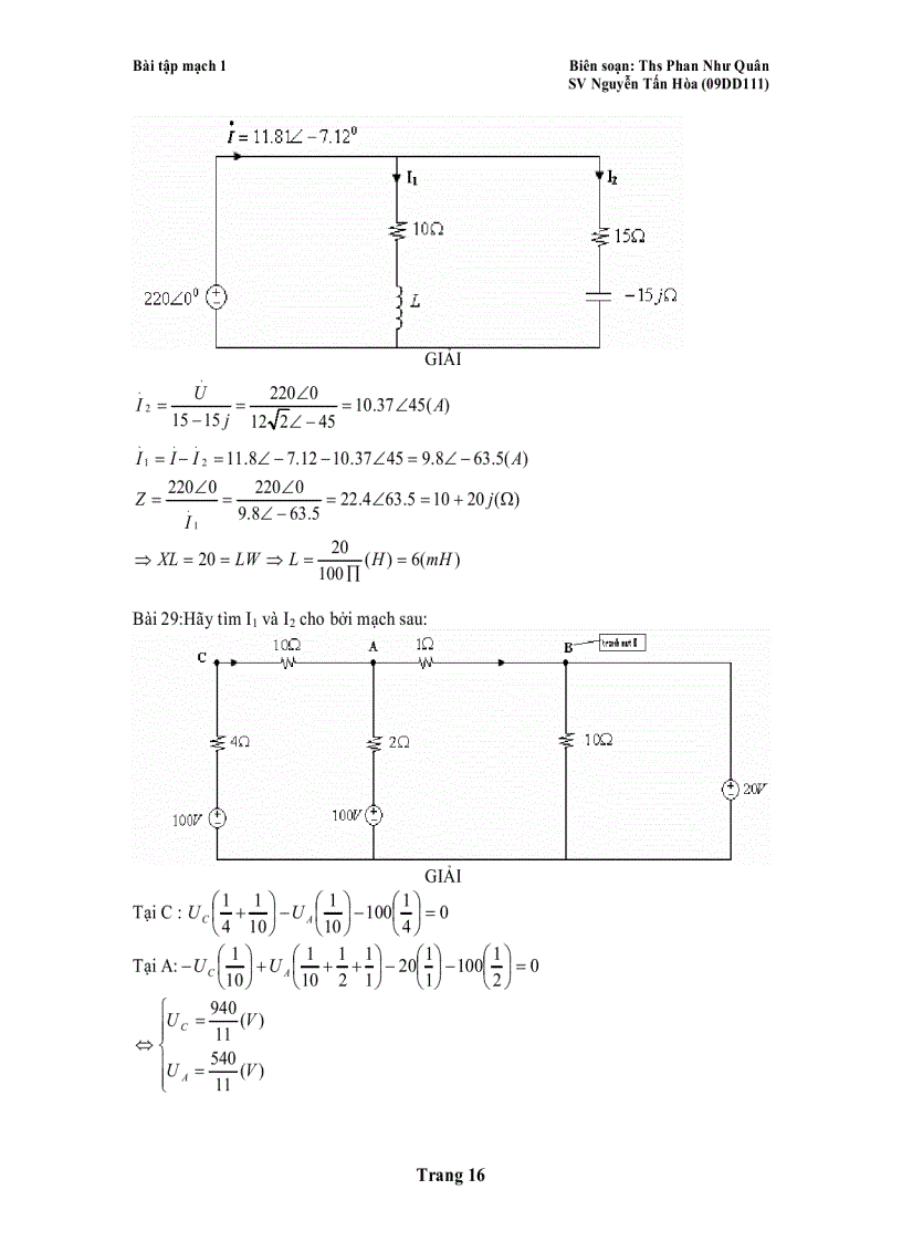 image for page LÝ THUYẾT MẠCH Bài tập mạch 1