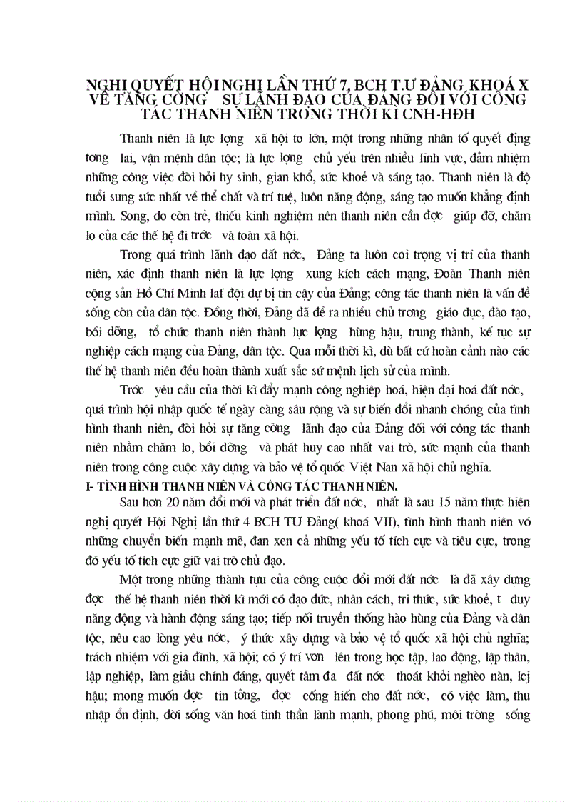 image for page Nghị quyết hội nghị lần thứ 7 bch t ư đảng khoá x về tăng cường sự lãnh đạo của đảng đối với công tác thanh niên trong thời kì cnh hđh
