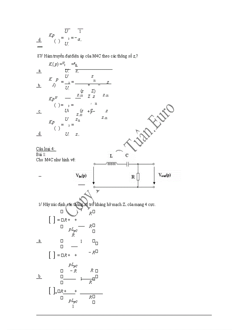 image for page Ngân hàng đề thi trắc nghiệm môn lý thuyết mạch