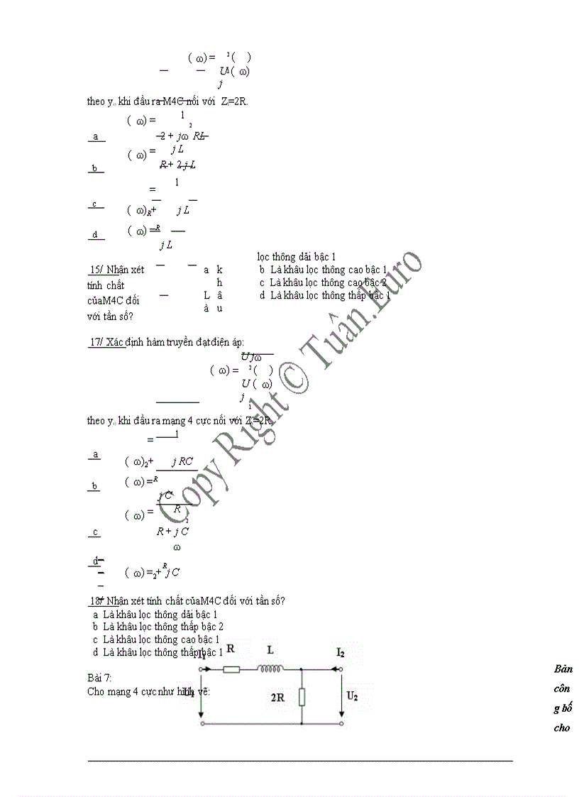 image for page Ngân hàng đề thi trắc nghiệm môn lý thuyết mạch