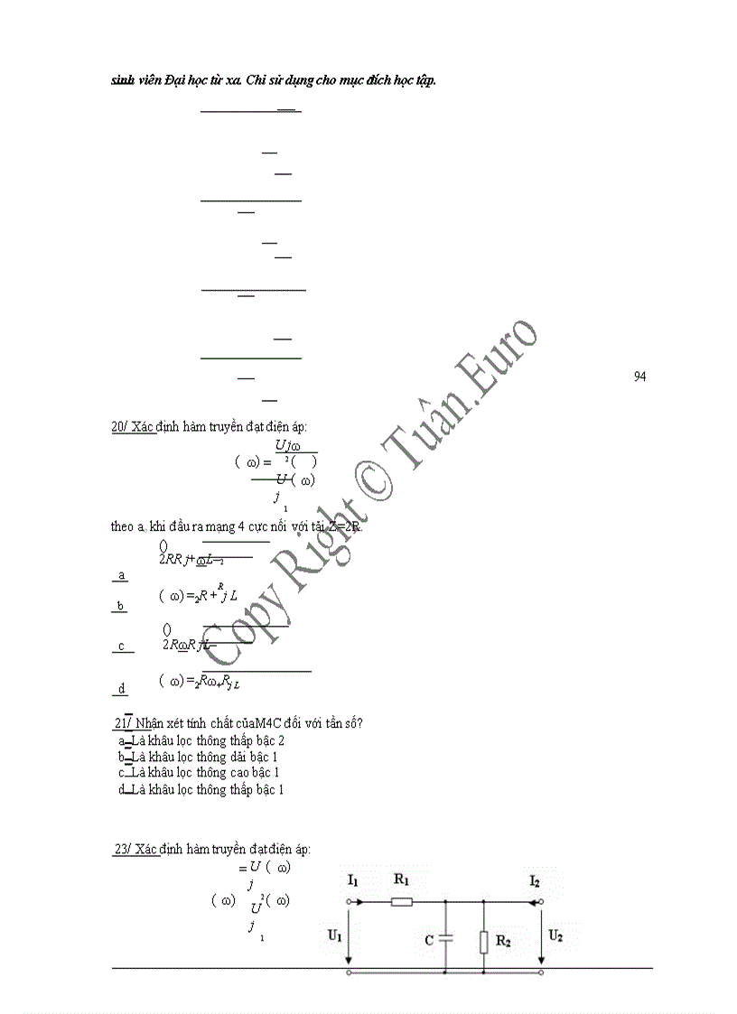 image for page Ngân hàng đề thi trắc nghiệm môn lý thuyết mạch