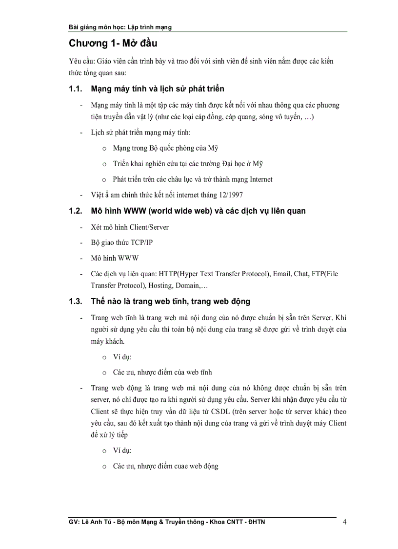 image for page Bài giảng lập trình mạng GV Lê Anh Tú Bộ môn Mạng Truyền thông Khoa CNTT ĐH thái nguyên