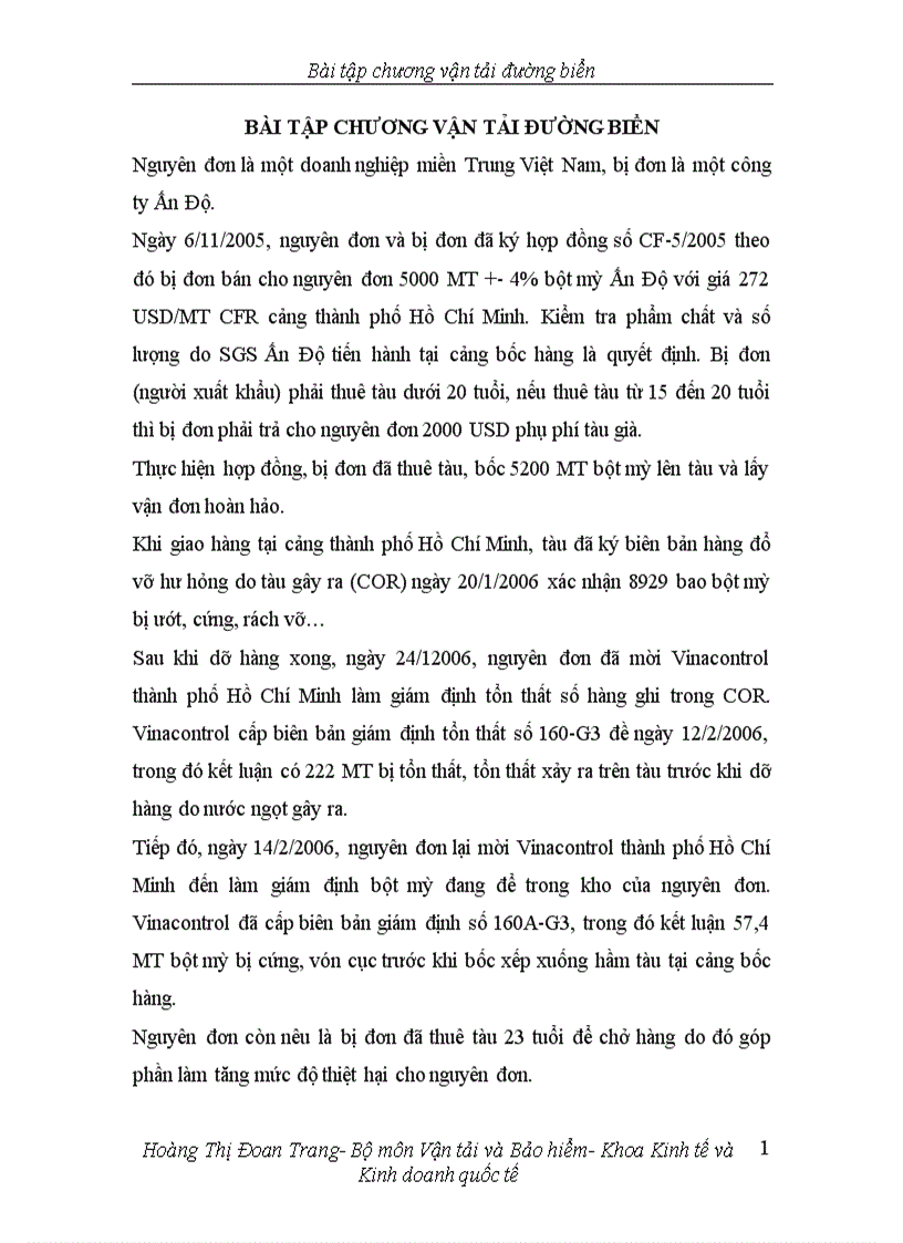 image for page Bài tập tình huống chương Vận tải đường biển Môn Vận tải giao nhận 1