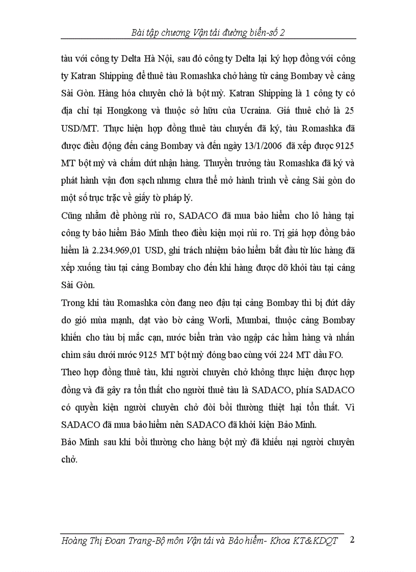 image for page Bài tập tranh chấp về tàu biển chuyên chở hàng hóa môn vận tải và bảo hiểm 1
